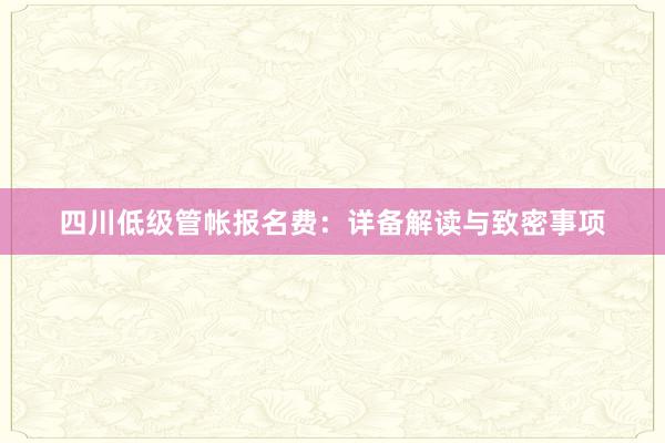 四川低级管帐报名费：详备解读与致密事项